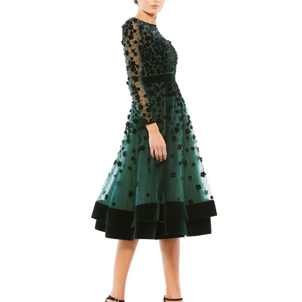 NWT Mac Duggal Floral Appliqué Tea Cokctail Dress 67007 EMARALD SZ 16‎ - Picture 4 of 6